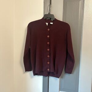 Burgundy Knit Cardigan Sweater 100% wool/laine